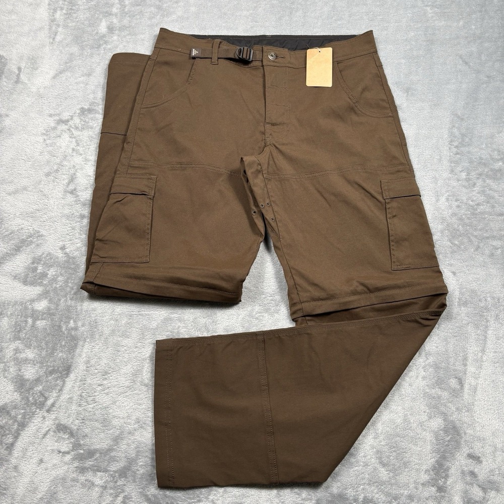 prAna Stretch Zion Convertible Pants Men's 34x32 Brown Cargo Hiking NWT